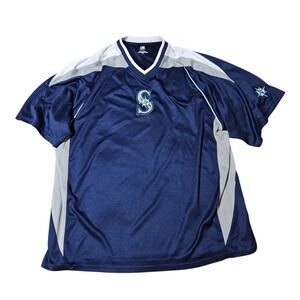 Vintage MLB Seattle Mariners Majestic Embroidered Logo Mens 2XL Shirt Blue Gray